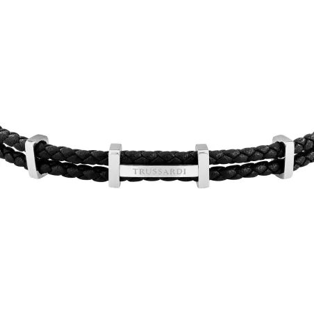Bracciale T-Leather Doppio Filo Nero Silver TJAXZ13 Uomo Trussardi