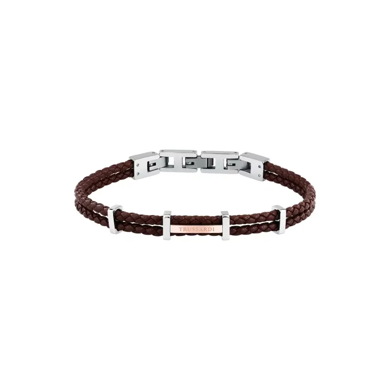 Bracciale T-Leather Doppio Filo Marrone TJAXZ12 Uomo Trussardi Bracciale T-Leather Doppio Filo Marrone TJAXZ12 Uomo Trussardi