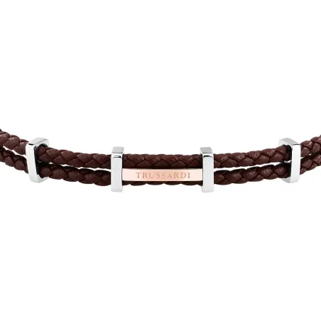 Bracciale T-Leather Doppio Filo Marrone TJAXZ12 Uomo Trussardi