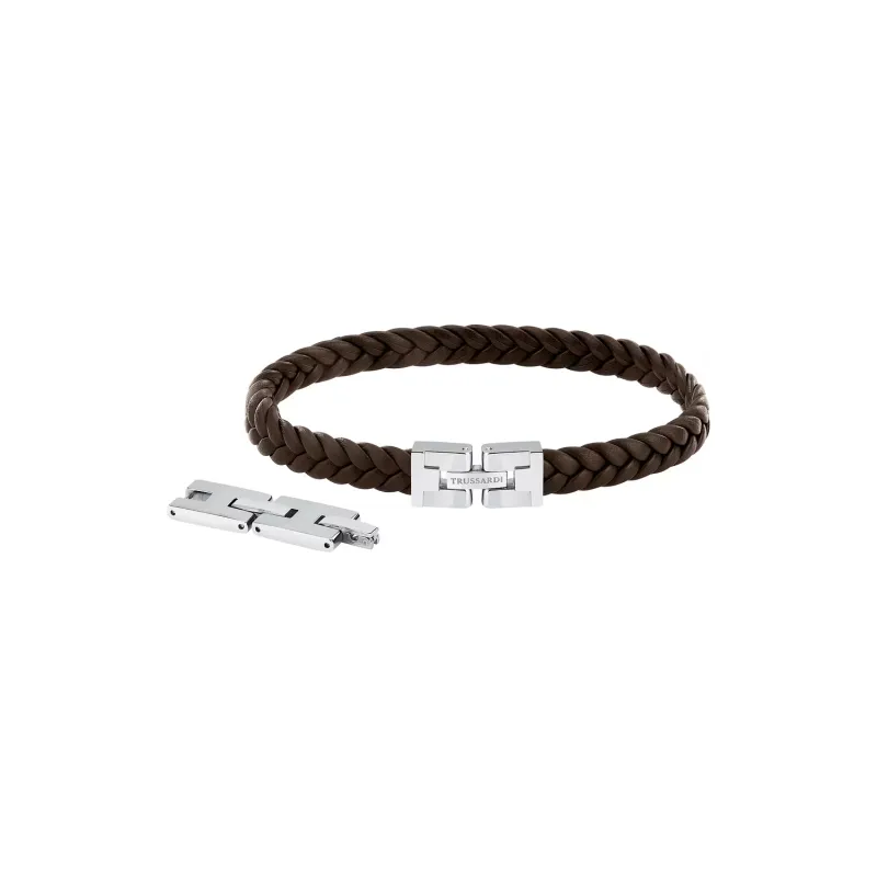 Bracciale T-Leather Treccia Marrone Silver TJAXZ01 Uomo Trussardi Bracciale T-Leather Treccia Marrone Silver TJAXZ01 Uomo Trussardi