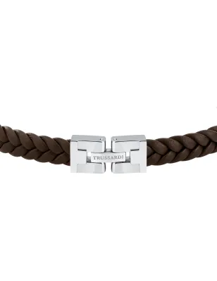 Bracciale T-Leather Treccia Marrone Silver TJAXZ01 Uomo Trussardi