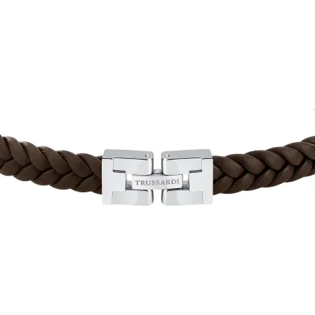 Bracciale T-Leather Treccia Marrone Silver TJAXZ01 Uomo Trussardi