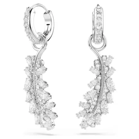 Orecchini Vienna, Piuma, Bianchi, Placcato Rodio Donna Swarovski
