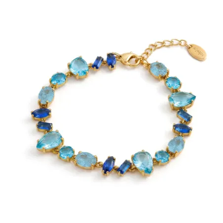 Bracciale Laguna in Acciaio Dorato con Zirconi Blu Donna Amen