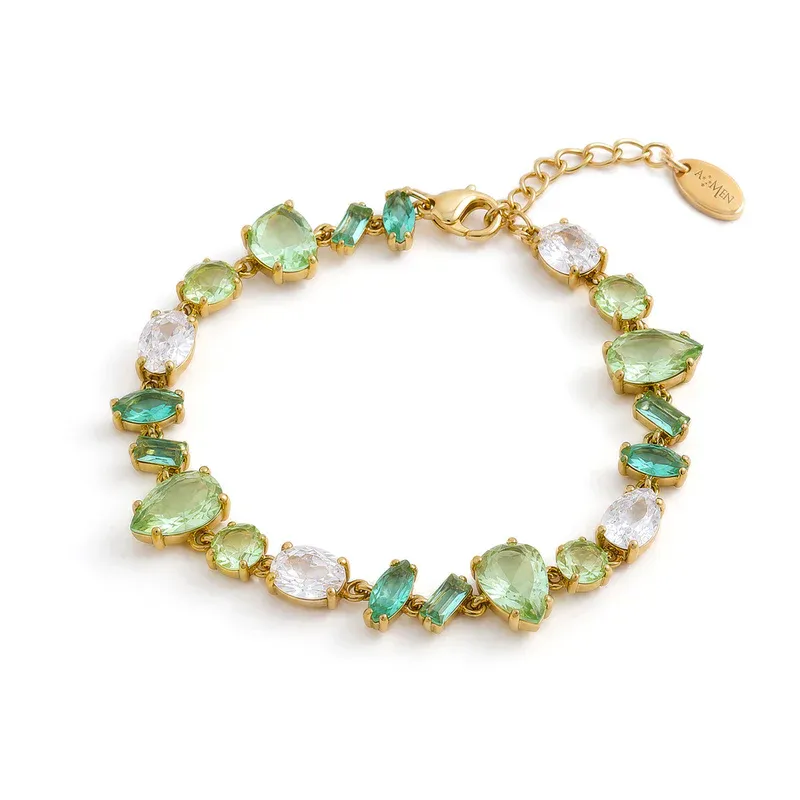 Bracciale Laguna in Acciaio Dorato con Zirconi Verdi Donna Amen