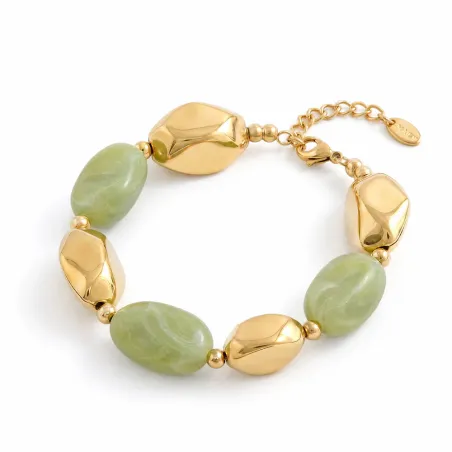 Bracciale Atollo in Acciaio Dorato con Pietre Verdi Donna Amen