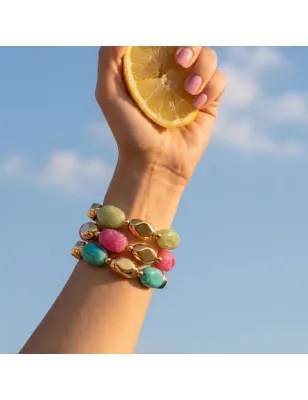 Bracciale Atollo in Acciaio Dorato con Pietre Corallo Donna Amen