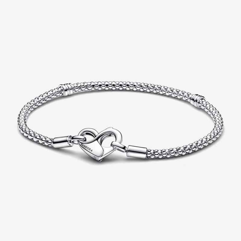 BRACCIALE MAGLIA GEOMETRICA CHIUSURA CUORE 17CM DONNA PANDORA 