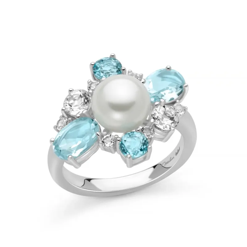 Anello Celestia Perla Topazi Azzurri Bianchi PLI1768 Donna Miluna