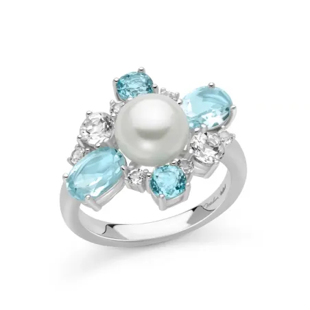 Anello Celestia Perla Topazi Azzurri Bianchi PLI1768 Donna Miluna - category_name - XDMG De Marchi Gianotti