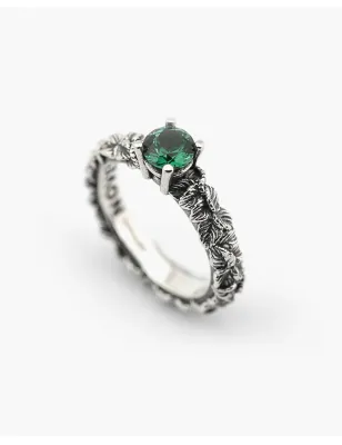 Anello Solitario Foglie con Zircone Verde mis.14 Donna Nove25