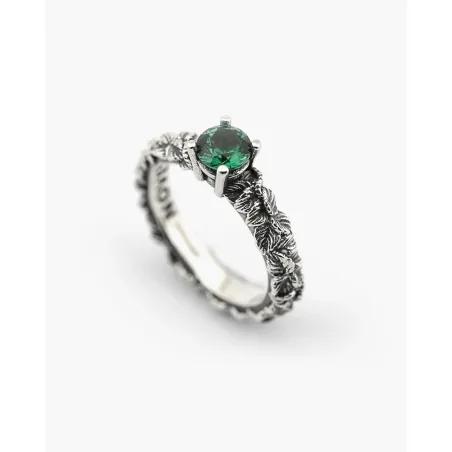 Anello Solitario Foglie con Zircone Verde mis.14 Donna Nove25