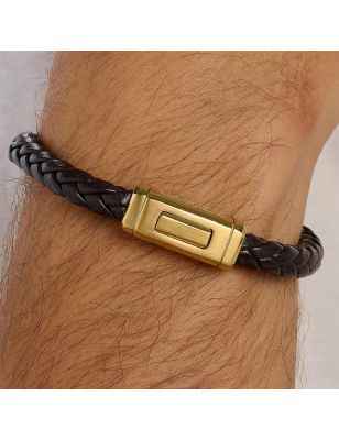 BRACCIALE PELLE MARRONE PVD ORO LOGAN UOMO BROSWAY  - category_name - XDMG De Marchi Gianotti