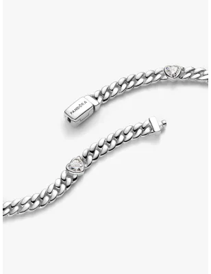 Bracciale Catena Maglia Cubana con Cuori cm.18 Donna Pandora