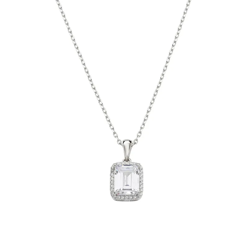 Collana ciondolo Halo con Zircone taglio Smeraldo Donna Amen Collana ciondolo Halo con Zircone taglio Smeraldo Donna Amen