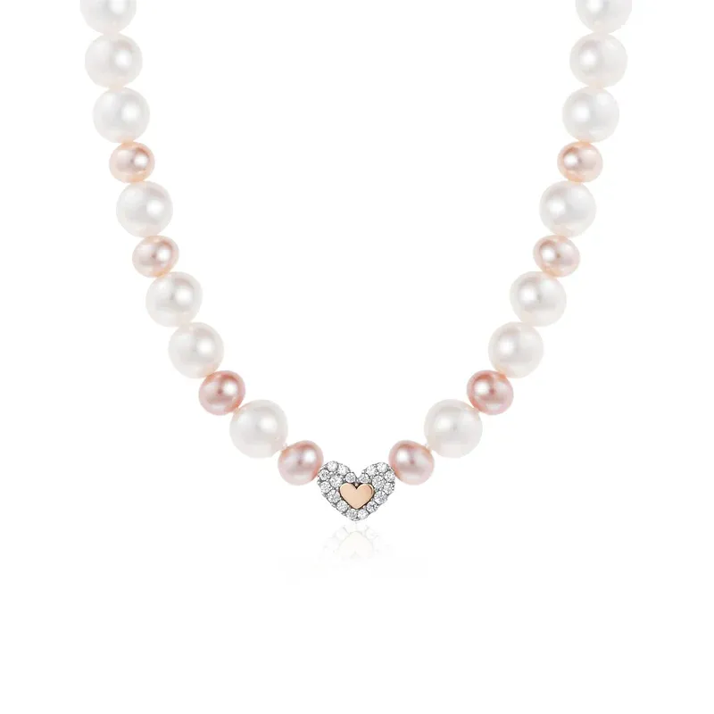 Collana di Perle Bianche e Rosa con Cuore e Zirconi Donna Roberto Giannotti Collana di Perle Bianche e Rosa con Cuore e Zirconi Donna Roberto Giannotti