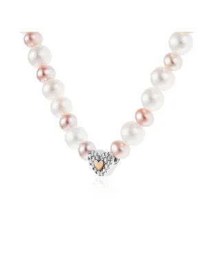 Collana di Perle Bianche e Rosa con Cuore e Zirconi Donna Roberto Giannotti