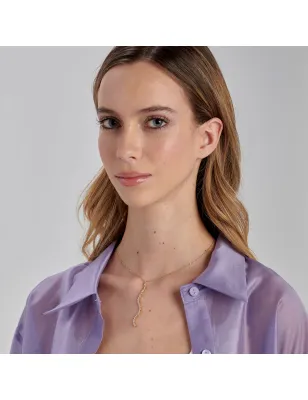 Collana in Acciaio Dorato con Pendente a S e Zirconi Donna Brosway