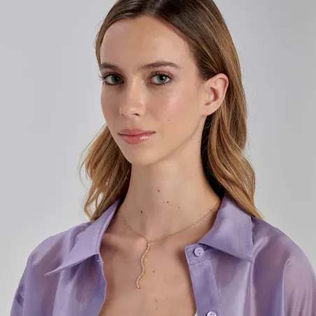 Collana in Acciaio Dorato con Pendente a S e Zirconi Donna Brosway