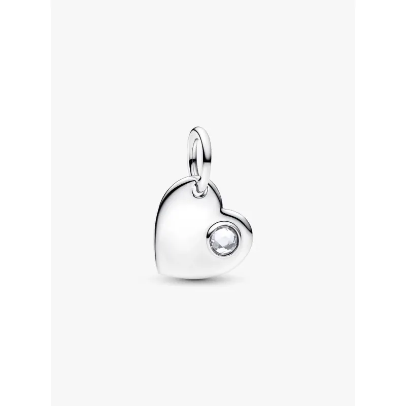 Charm Pendente Cuore con Pietra Bianca Aprile Donna Pandora
