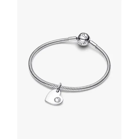 Charm Pendente Cuore con Pietra Bianca Aprile Donna Pandora