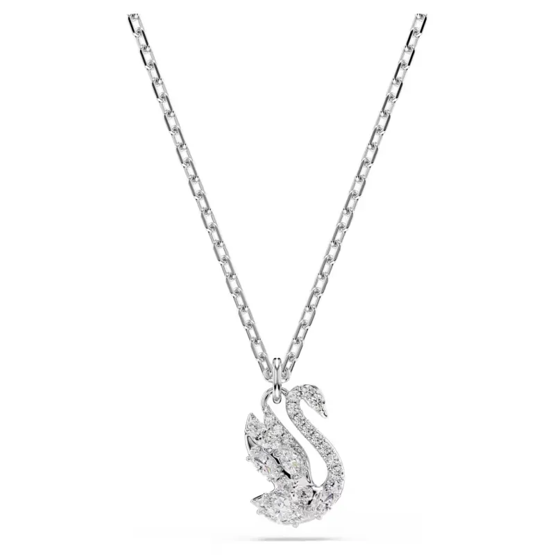 Collana Pendente Swan, Cigno, Bianco, Placcato Rodio Swarovski Collana Pendente Swan, Cigno, Bianco, Placcato Rodio Swarovski