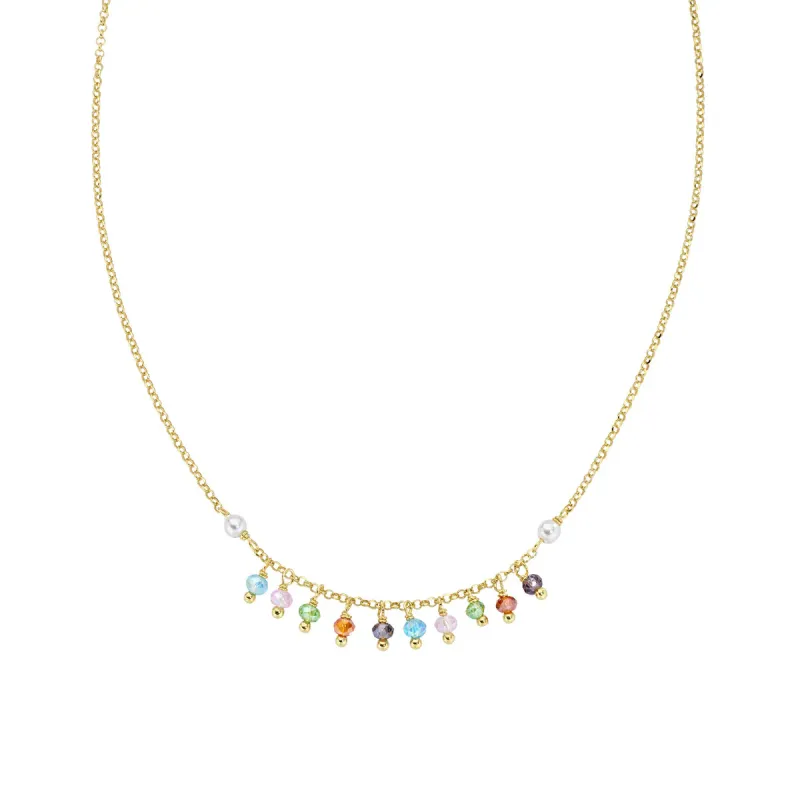 Collana Rainbow Cristalli e Perle dorata Donna Amen Collana Rainbow Cristalli e Perle dorata Donna Amen