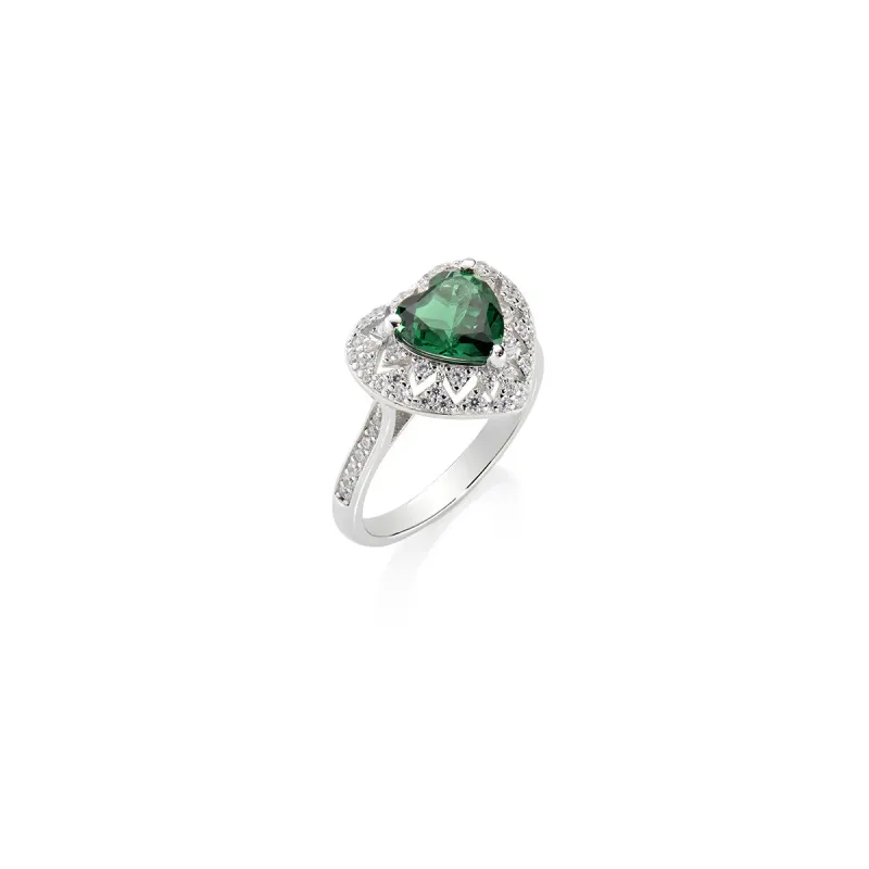 Anello Stardust Cuore Verde Smeraldo con Zirconi mis.14 Donna Amen Anello Stardust Cuore Verde Smeraldo con Zirconi mis.14 Donna Amen