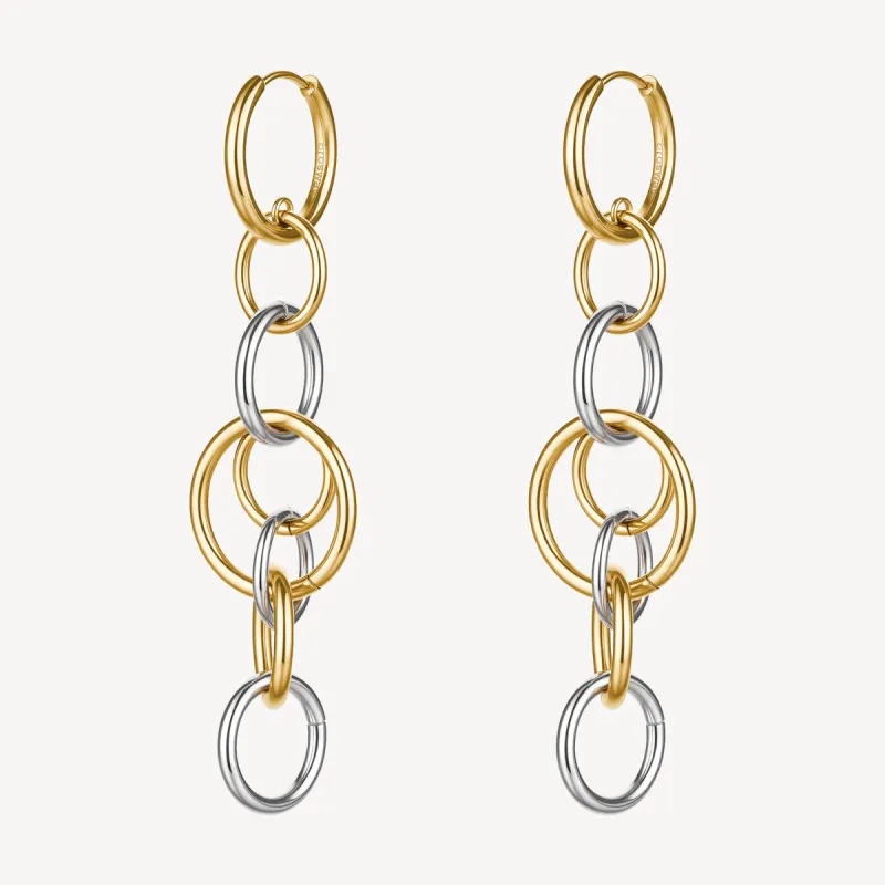 Orecchini Lunghi Bicolore con Cerchi Intersecati Donna Brosway Orecchini Lunghi Bicolore con Cerchi Intersecati Donna Brosway