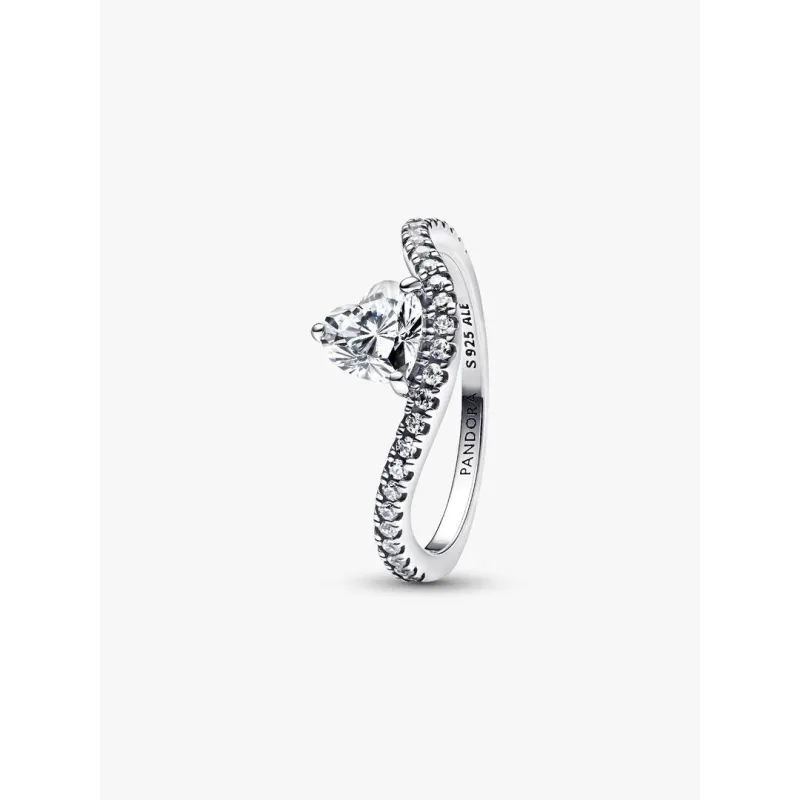 Anello Onda con Cuore Luminoso e Pavé mis.54 Donna Pandora Anello Onda con Cuore Luminoso e Pavé mis.54 Donna Pandora