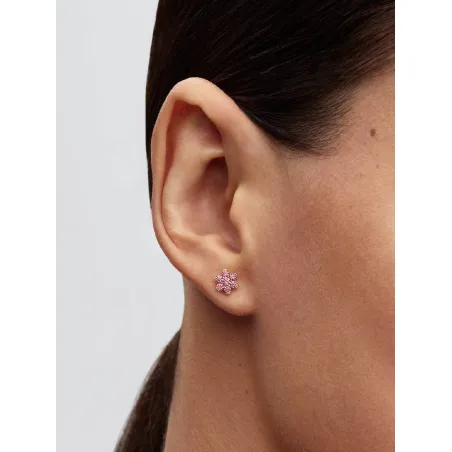 Orecchini Dorati Fiore Luminoso Rosa Donna Pandora