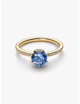Anello Dorato Corona Scintillante Pietra Blu mis.54 Donna Pandora