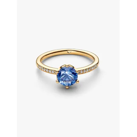 Anello Dorato Corona Scintillante Pietra Blu mis.54 Donna Pandora